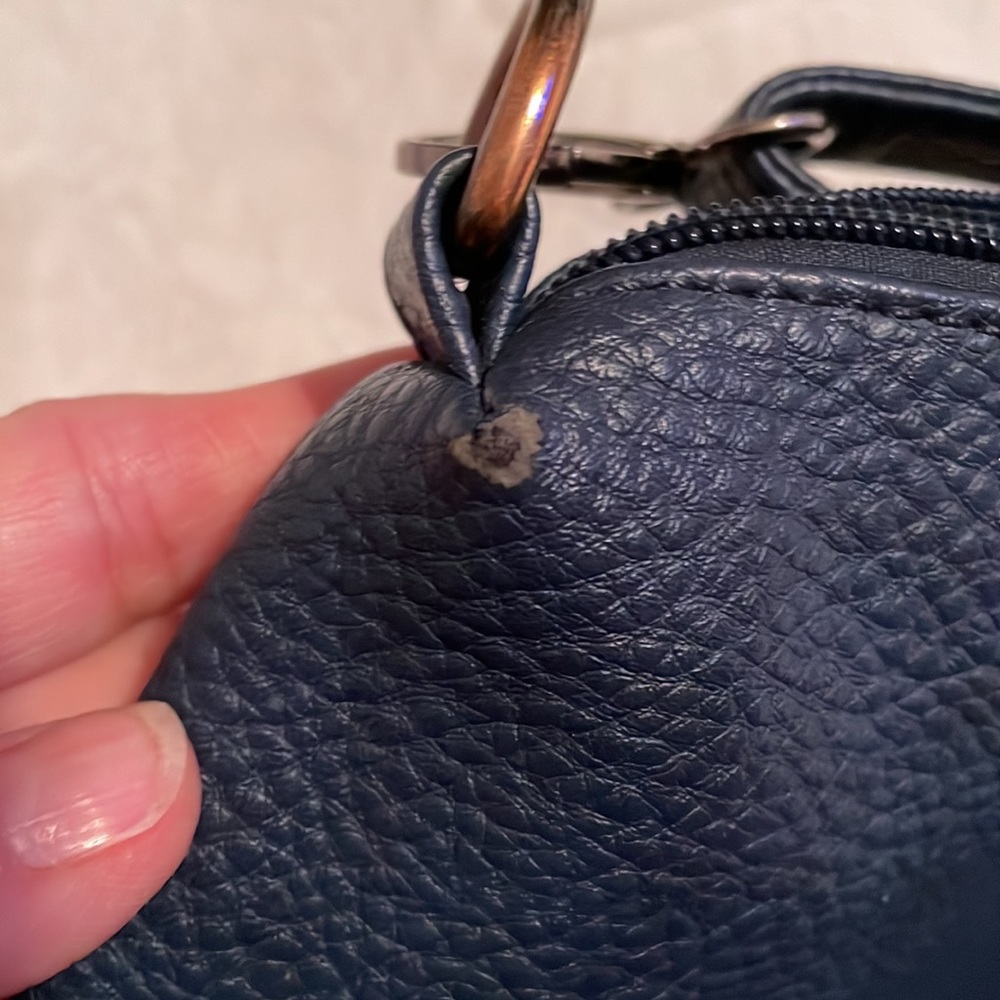 Navy blue vegan pebbled material shoulder bag. - Picture 11 of 12